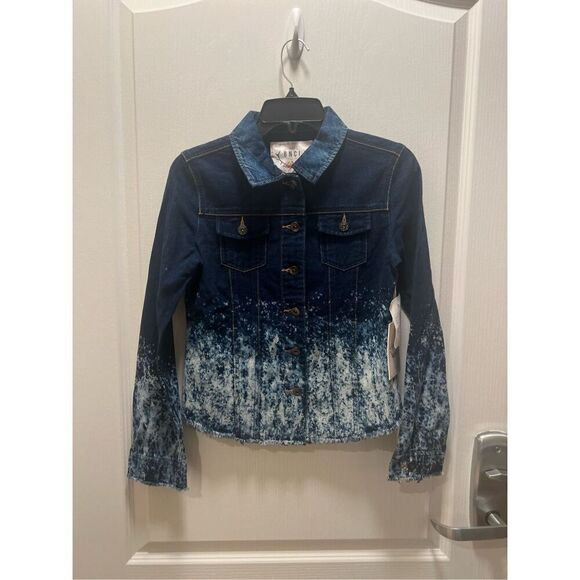 BNCI by blanc noir PAINT SPLATTER-DETAIL DENIM JACKET IN Blue Women’s size S - Picture 1 of 3
